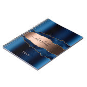 青いバラの金ゴールド金属瑪瑙の大理石名スクリプト ノートブック (左側)