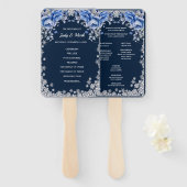 青いバラの雪の結晶クリスマスウェディング ハンドファン (正面&裏面)