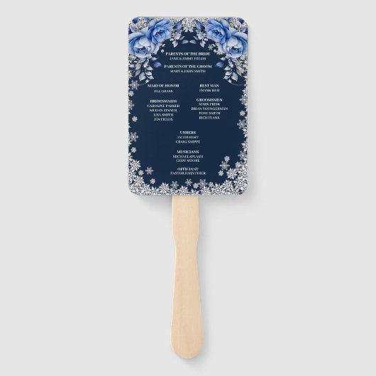 青いバラの雪の結晶クリスマスウェディング ハンドファン (裏面)