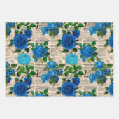 青いバラオンヴィンテージ新聞 ラッピングペーパーシート (正面)