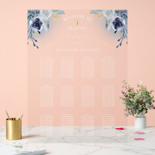 青いバラバプテスマの座席表 アクリルサイン (ウェディング)