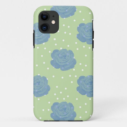 青いバラパターンの緑の後円部分 Case-Mate iPhoneケース (裏面)