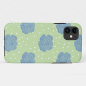 青いバラパターンの緑の後円部分 Case-Mate iPhoneケース (裏面(横))