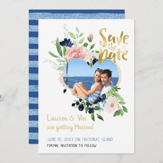 青いバラ写真の日付の保存 セーブザデート (正面/裏面)