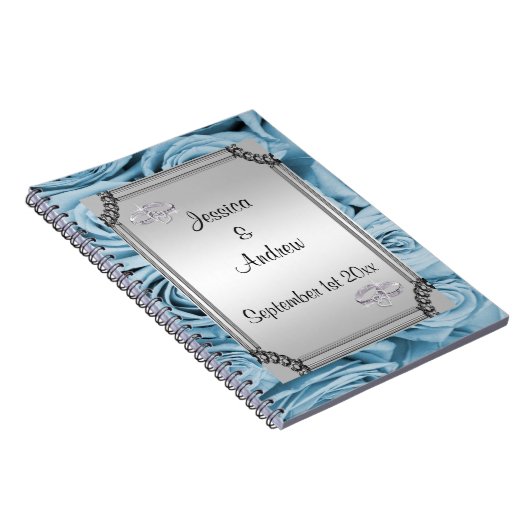 青いバラ及びダイヤモンドの結婚指輪の来客名簿 ノートブック (右側)