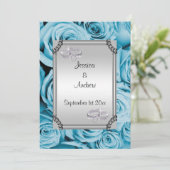 青いバラ及びダイヤモンドの結婚指輪 招待状 (スタンド正面)