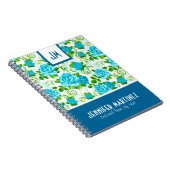 青いバラ白い背景モノグラム ノートブック (右側)