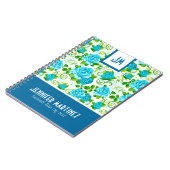 青いバラ白い背景モノグラム ノートブック (左側)