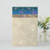 青いバラ蝶と名前の文房具 便箋 (スタンド正面)