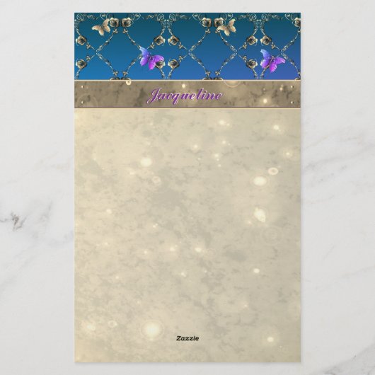 青いバラ蝶と名前の文房具 便箋 (裏面)