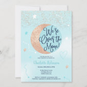 青いバラ金ゴールドグリッターの月の赤ちゃんシャワー 招待状 (正面)