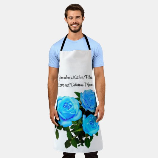 青いバラ青い花 エプロン (着用した状態)
