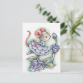 青いバラ – かわいいマウスアートはがき ポストカード (スタンド正面)