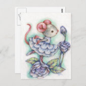 青いバラ – かわいいマウスアートはがき ポストカード (正面/裏面)