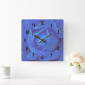 青いバラ スクエア壁時計 (ホーム)