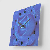 青いバラ スクエア壁時計 (傾斜)