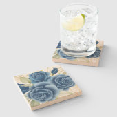 青いバラ ストーンコースター (横)