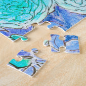 青いバラ、緑の葉バラガーデンサマーフラワー ジグソーパズル (側面)