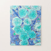 青いバラ、緑の葉バラガーデンサマーフラワー ジグソーパズル (縦)