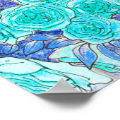 青いバラ、緑の葉バラガーデンサマーフラワー ポスター (角)