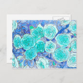 青いバラ、緑の葉バラガーデンサマーフラワー ポストカード (正面/裏面)