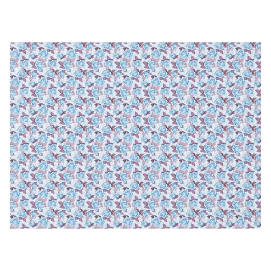 青いバラ。花柄 テーブルクロス (正面(横))