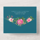 青いバルミツワー金ゴールドスクリプトフローラ水色 オールインワン招待状 (裏面)