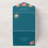 青いバルミツワー金ゴールドスクリプトフローラ水色 オールインワン招待状 (外側)