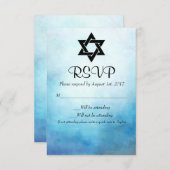 青いバルミツワーRSVPの水彩画、バルミツワー 出欠カード (正面/裏面)