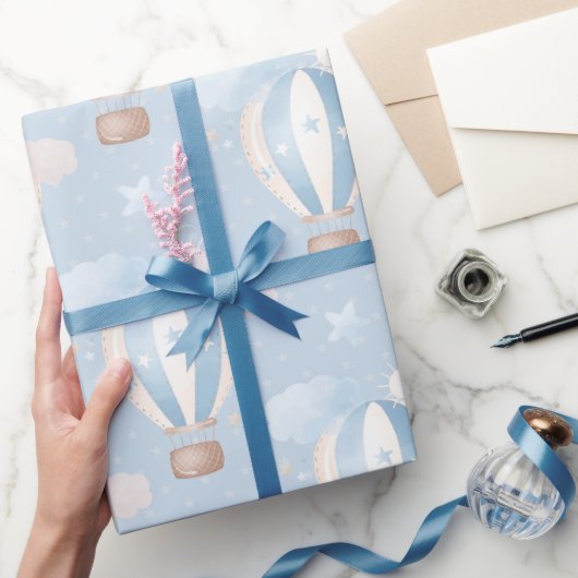 青いバルーンのパターン ラッピングペーパー (ギフト)