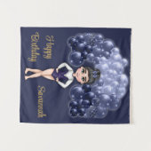 青いバルーンアーチの体操誕生日パーティー タペストリー (正面(横))