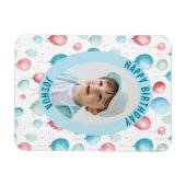 青いバルーンハッピーバースデー写真 マグネット (横)