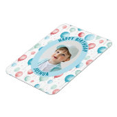 青いバルーンハッピーバースデー写真 マグネット (左側)