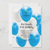 青いバルーンバースデーパーティ招待状 (正面)