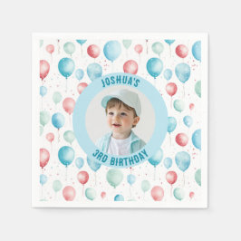 青いバルーン子供の誕生日写真 スタンダードカクテルナプキン