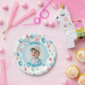 青いバルーン誕生日写真 ペーパープレート (パーティー)
