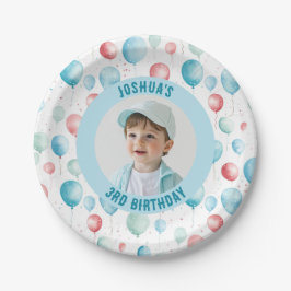 青いバルーン誕生日写真 ペーパープレート