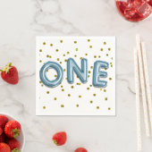 青いバルーン金ゴールド紙吹雪ワン1番目の誕生日パーティー スタンダードカクテルナプキン (インサイチュ)