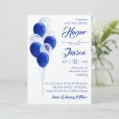 青いバルーン。エレガントなウェディングカード。 招待状 (スタンド正面)