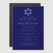 青いバル・ミツヴァーのスターダビッドパーティー マグネット招待状 (正面/裏面)