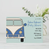 青いバンのビンテージ ベビーシャワー 招待状 (スタンド正面)