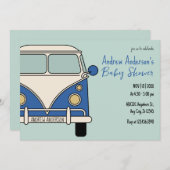 青いバンのビンテージ ベビーシャワー 招待状 (正面/裏面)