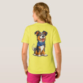 青いバンダナを着たハッピードッグ Tシャツ (裏面フル)