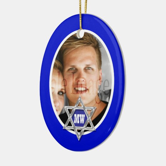 青いバーの（ユダヤ教の）バル・ミツバーの写真の記念品 セラミックオーナメント (左)