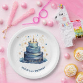青いバースデーケーキの誕生日 ペーパープレート (パーティー)
