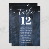 青いバ素朴ンウッドのテーブル番号座席表 招待状 (正面/裏面)