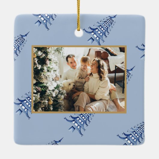 青いパゴダのクリスマスツリー2 – 地球の平和 セラミックオーナメント (裏面)