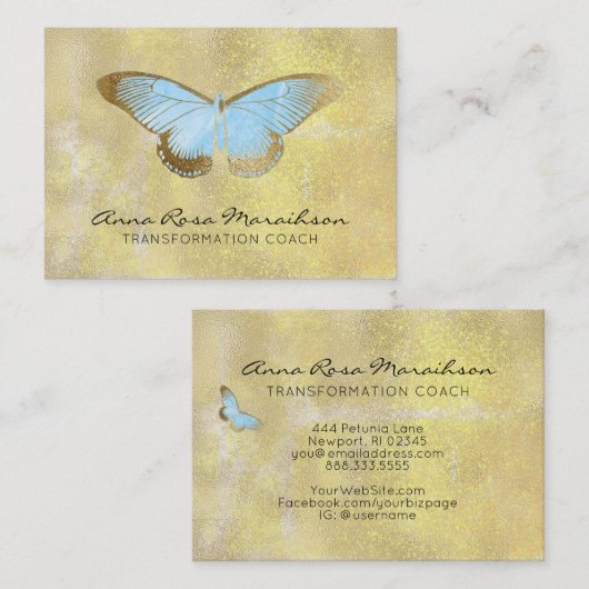 *～*青いパステルグリッターファンタジーギルドバタフライ 名刺 (正面/裏面)