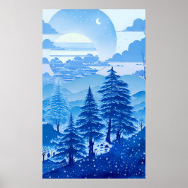 青いパステル絵画の落ち着いた色の水色1 ポスター