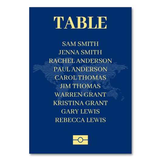 青いパスポート宛先の結婚式の座席表 テーブルナンバー (正面)